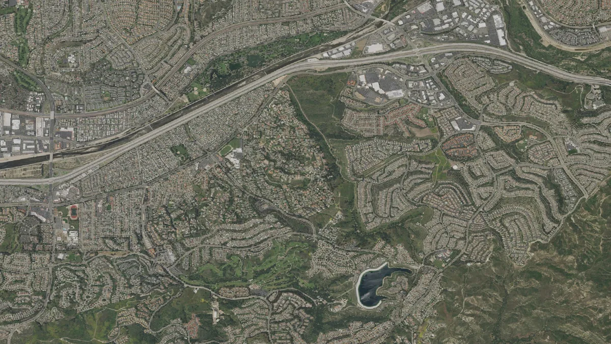 Aerial view centered on Anaheim, California