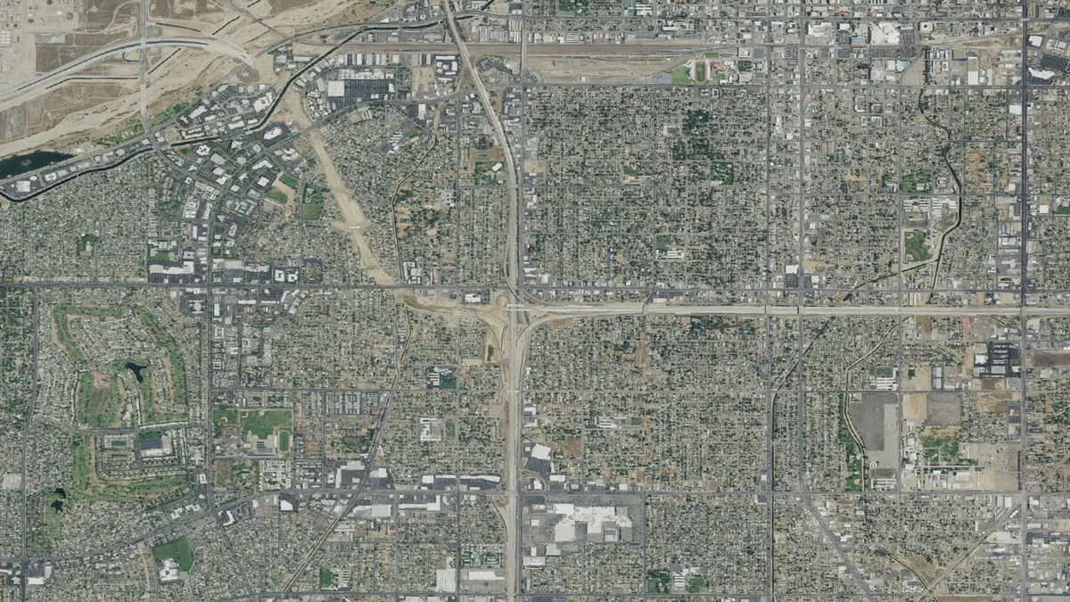 Aerial view centered on Bakersfield, California