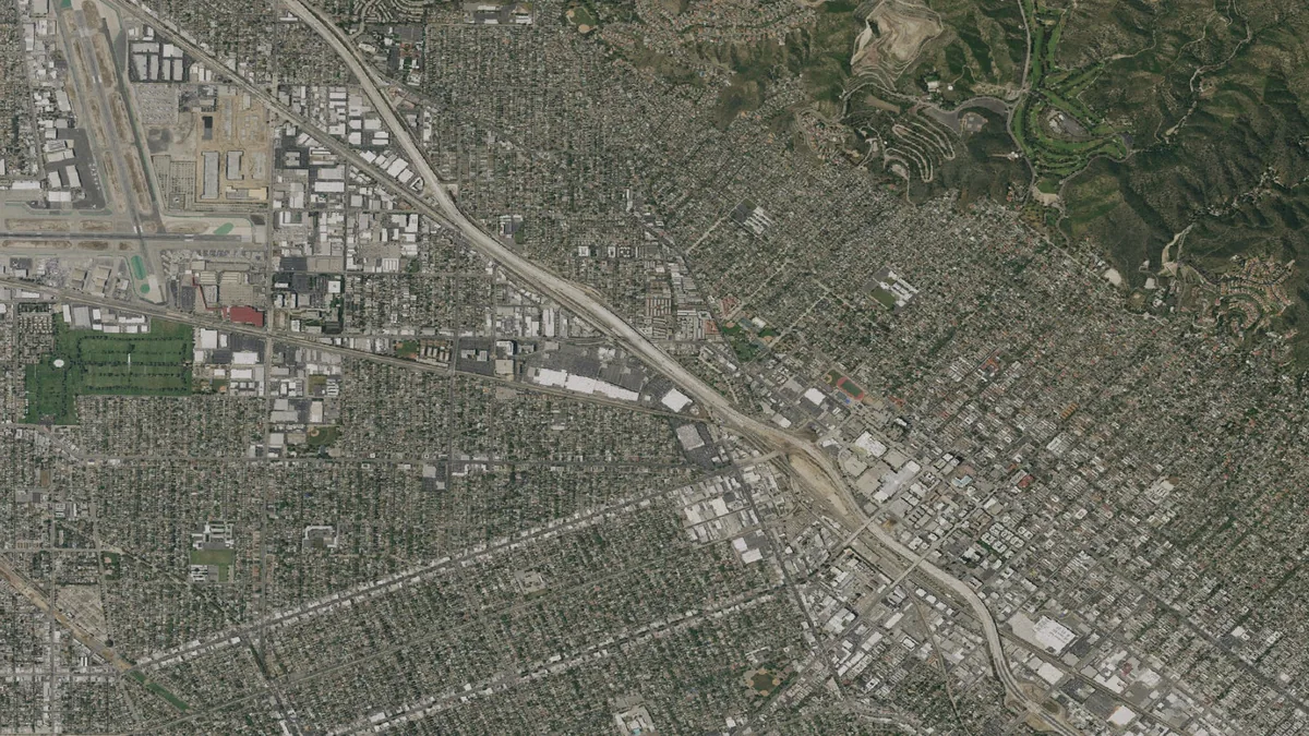 Aerial view centered on Burbank, California