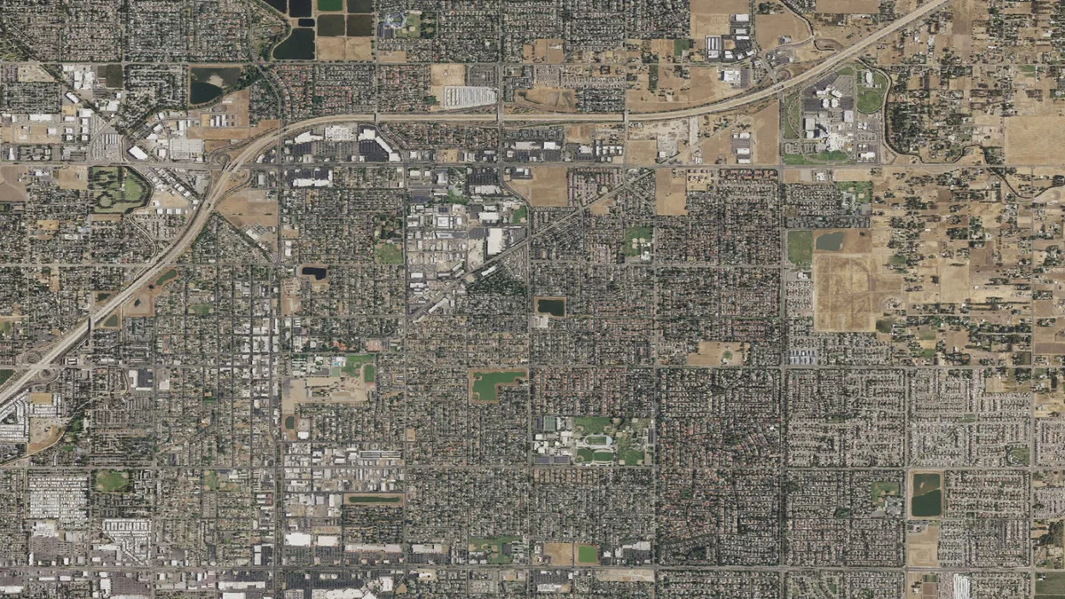 Aerial view centered on Clovis, California