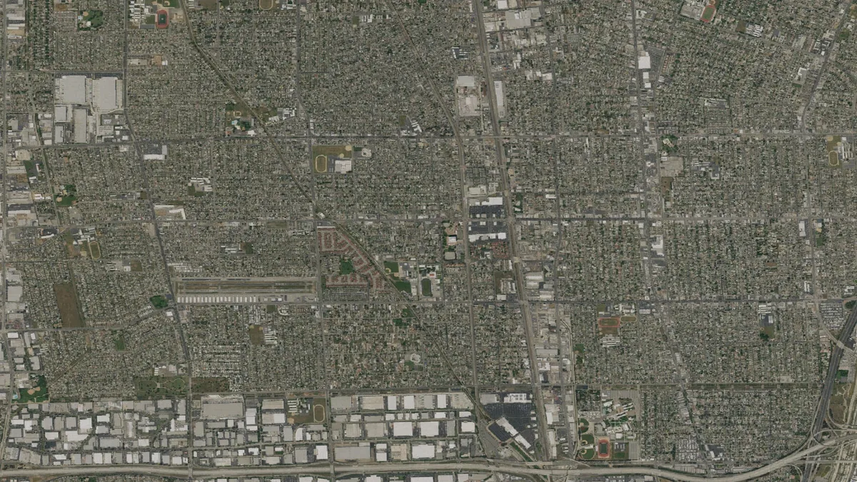 Aerial view centered on Compton, California