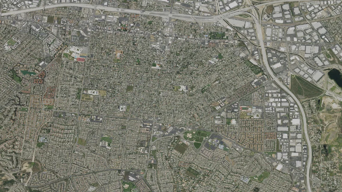 Aerial view centered on Corona, California