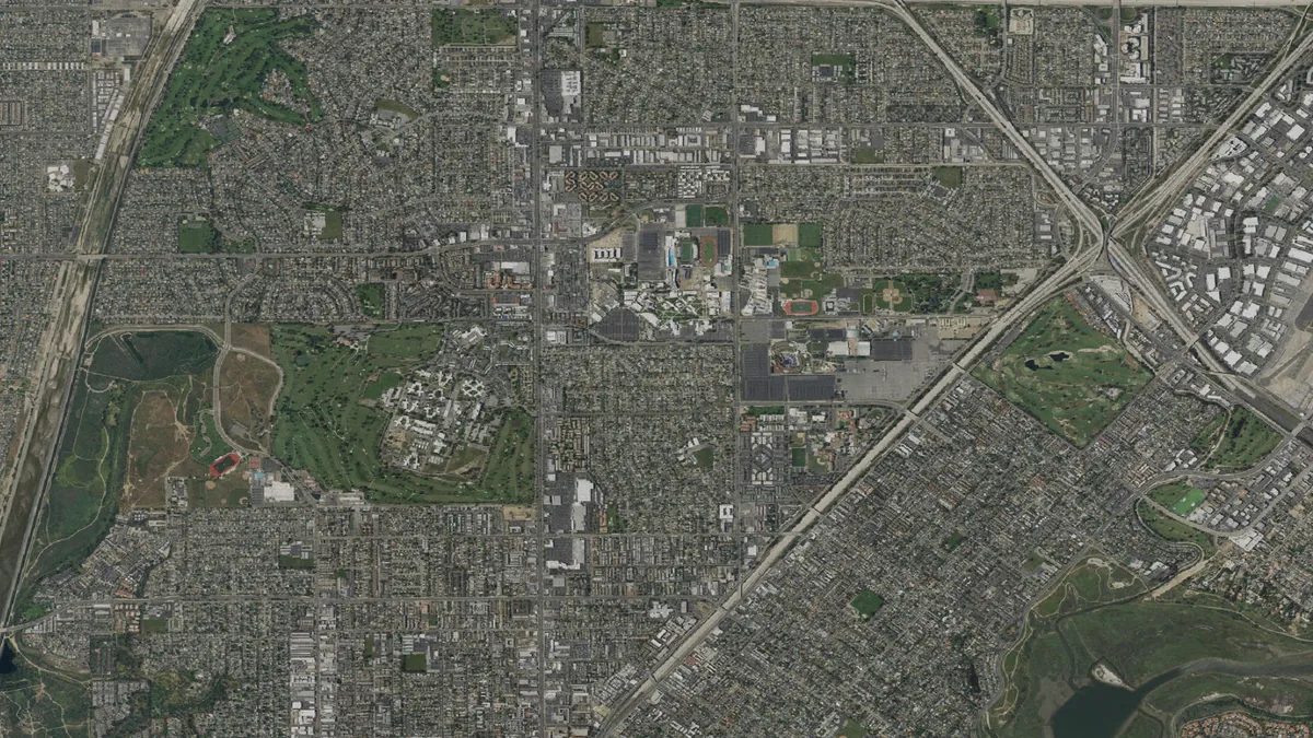 Aerial view centered on Costa Mesa, California