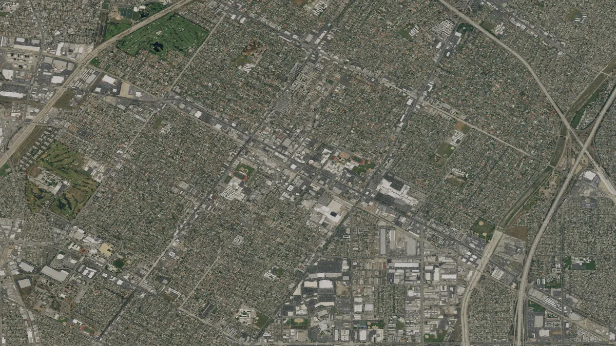 Aerial view centered on Downey, California