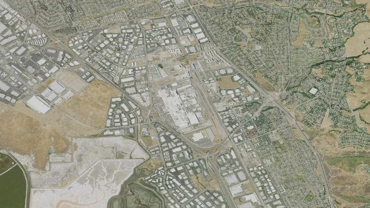 Aerial view centered on Fremont, California