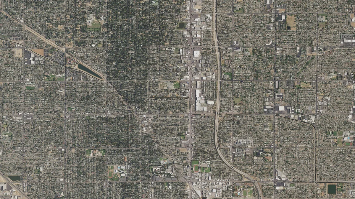 Aerial view centered on Fresno, California