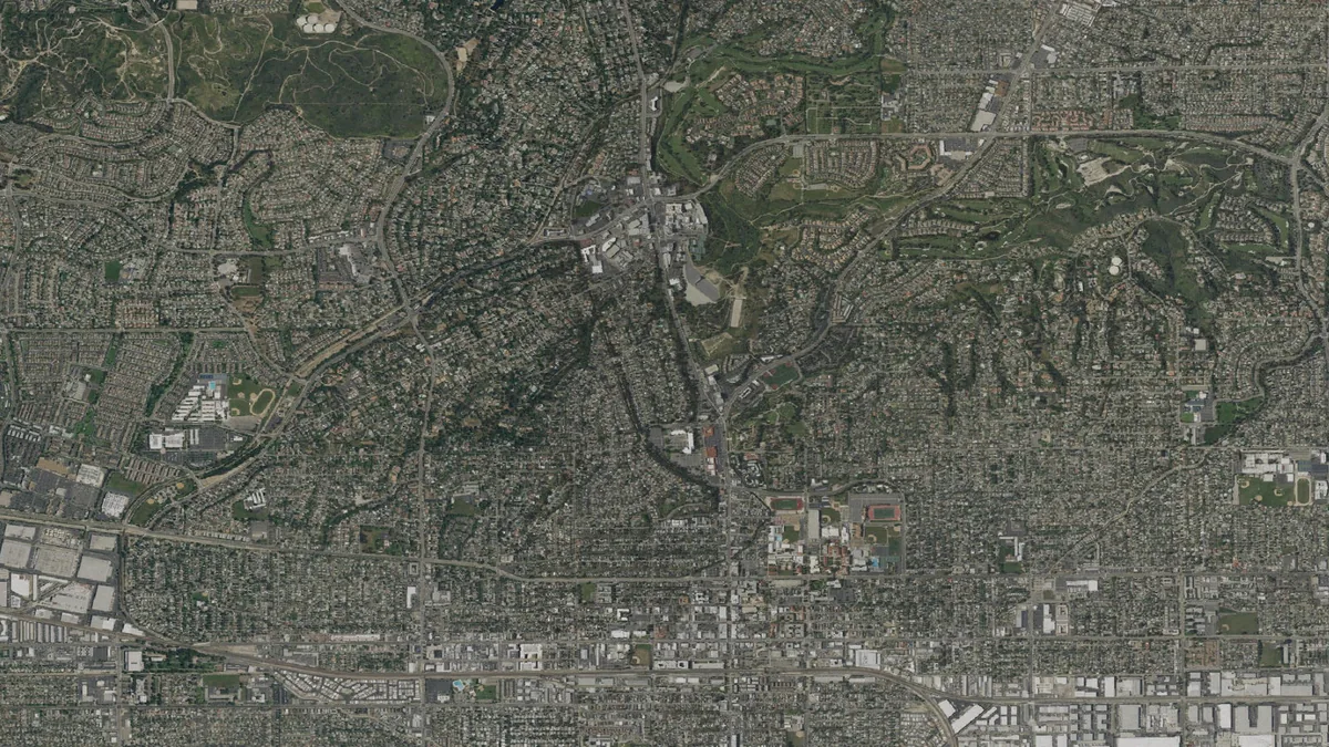 Aerial view centered on Fullerton, California