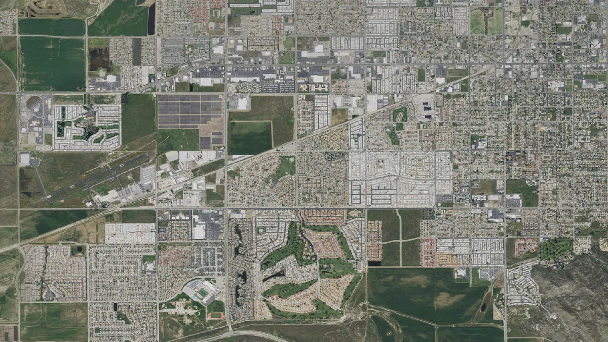 Aerial view centered on Hemet, California