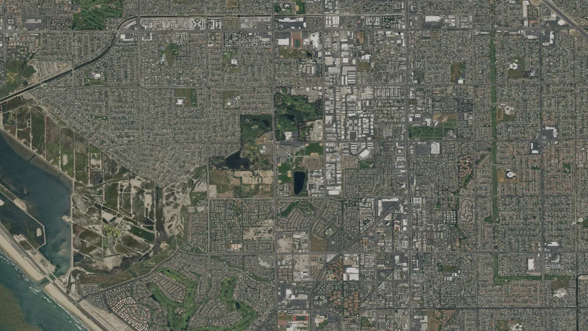 Aerial view centered on Huntington Beach, California