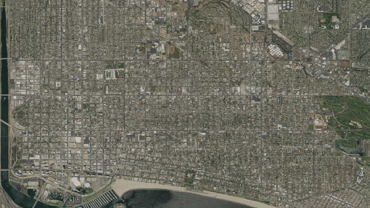 Aerial view centered on Long Beach, California