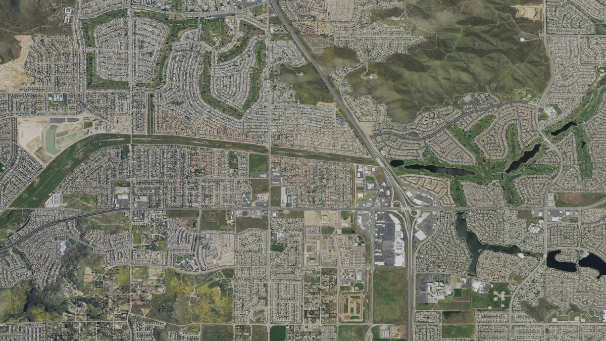 Aerial view centered on Menifee, California