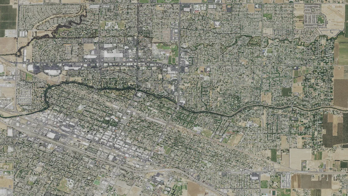 Aerial view centered on Merced, California