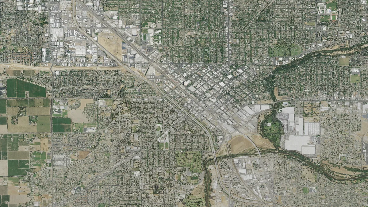 Aerial view centered on Modesto, California