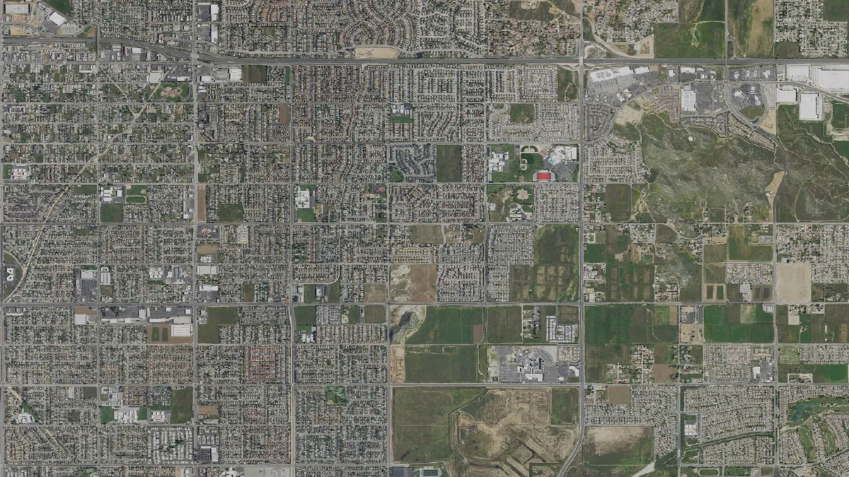 Aerial view centered on Moreno Valley, California