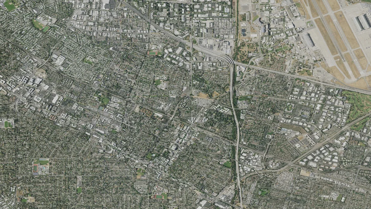 Aerial view centered on Mountain View, California
