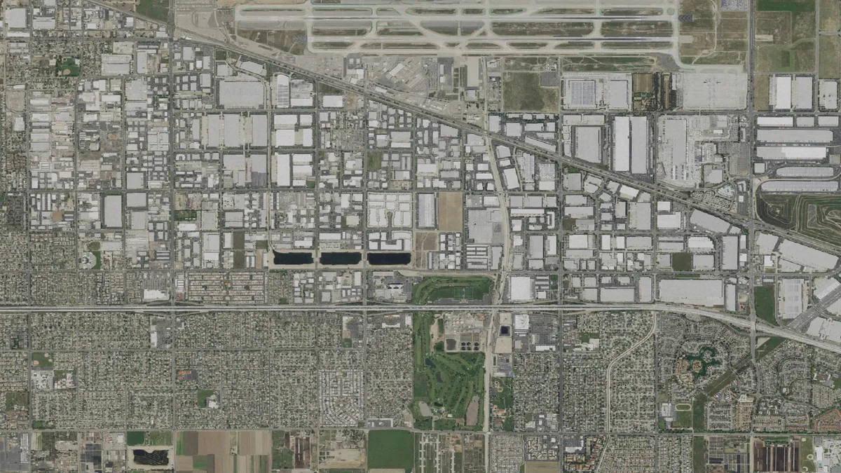 Aerial view centered on Ontario, California