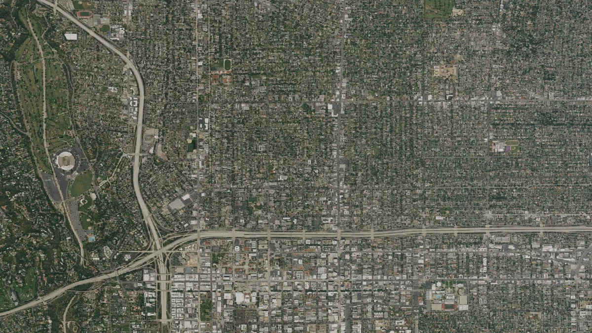 Aerial view centered on Pasadena, California