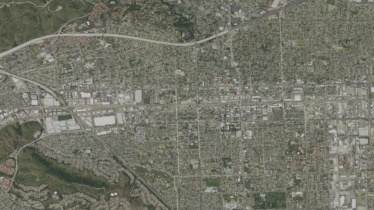 Aerial view centered on Pomona, California