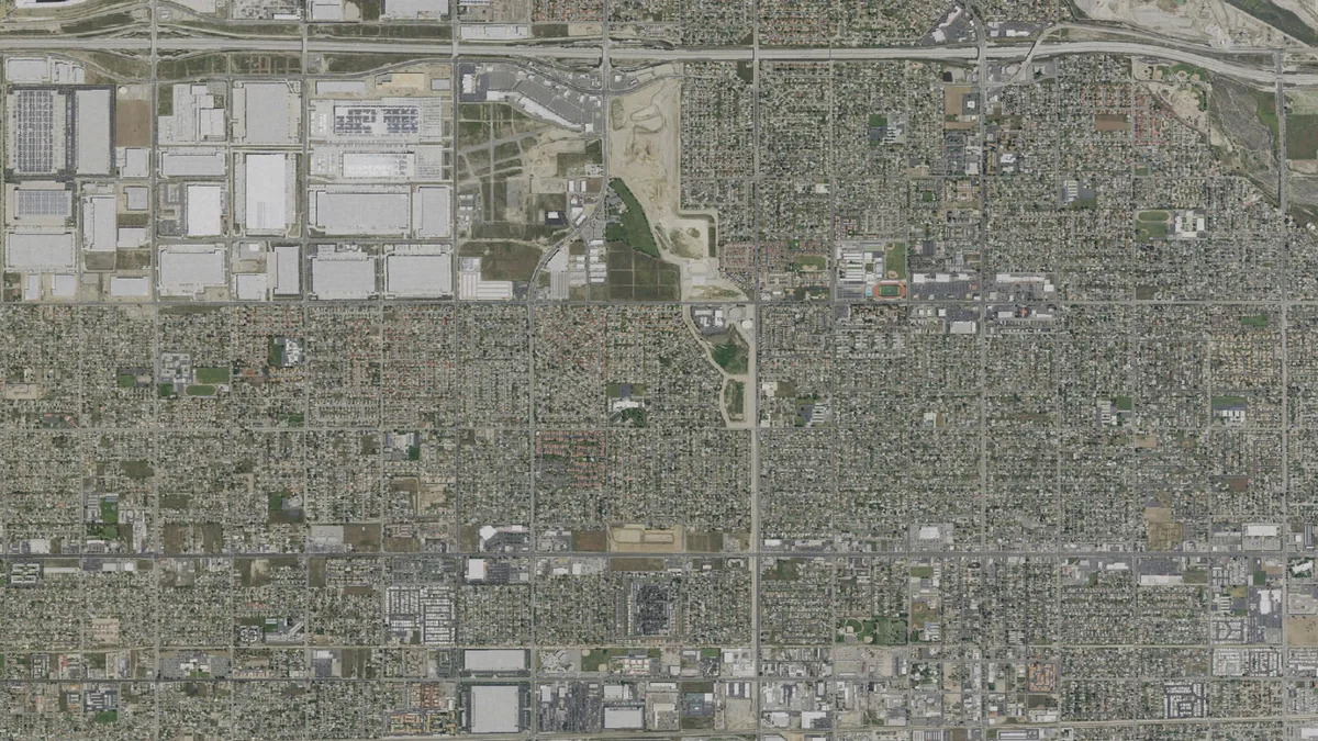Aerial view centered on Rialto, California