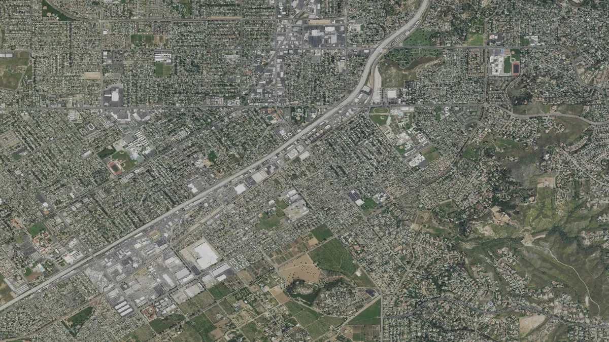 Aerial view centered on Riverside, California