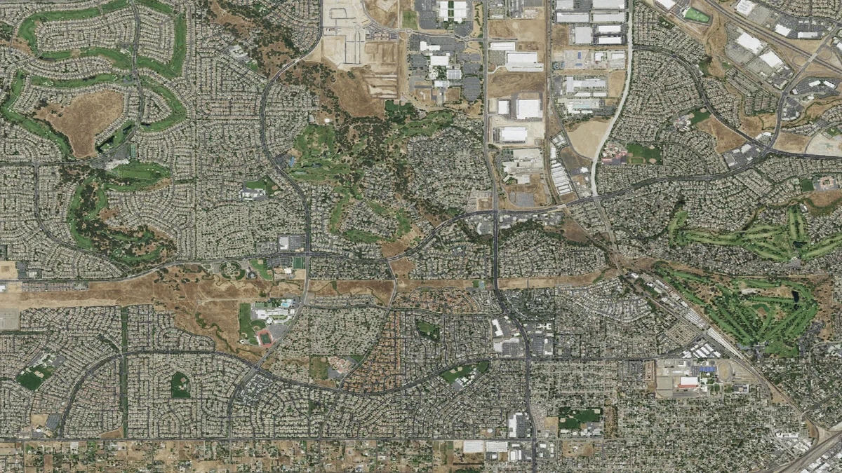 Aerial view centered on Roseville, California