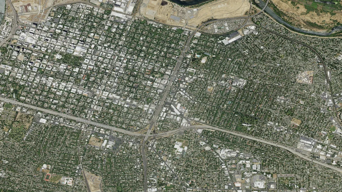 Aerial view centered on Sacramento, California