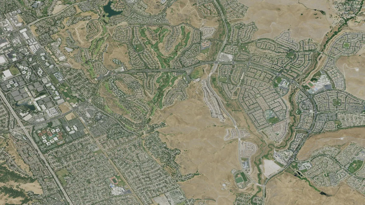 Aerial view centered on San Ramon, California