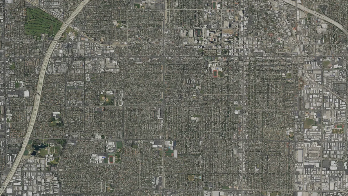 Aerial view centered on Santa Ana, California