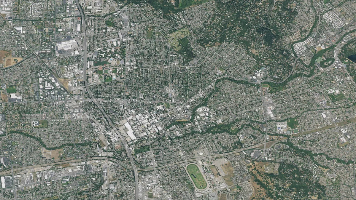 Aerial view centered on Santa Rosa, California