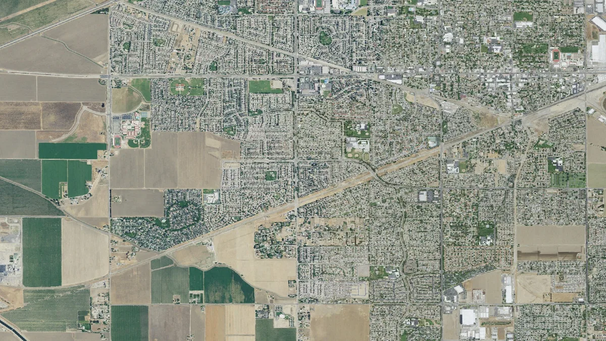 Aerial view centered on Tracy, California