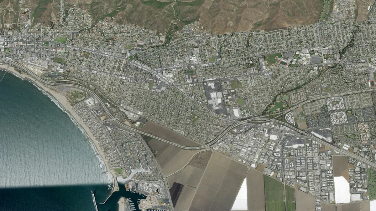 Aerial view centered on Ventura, California