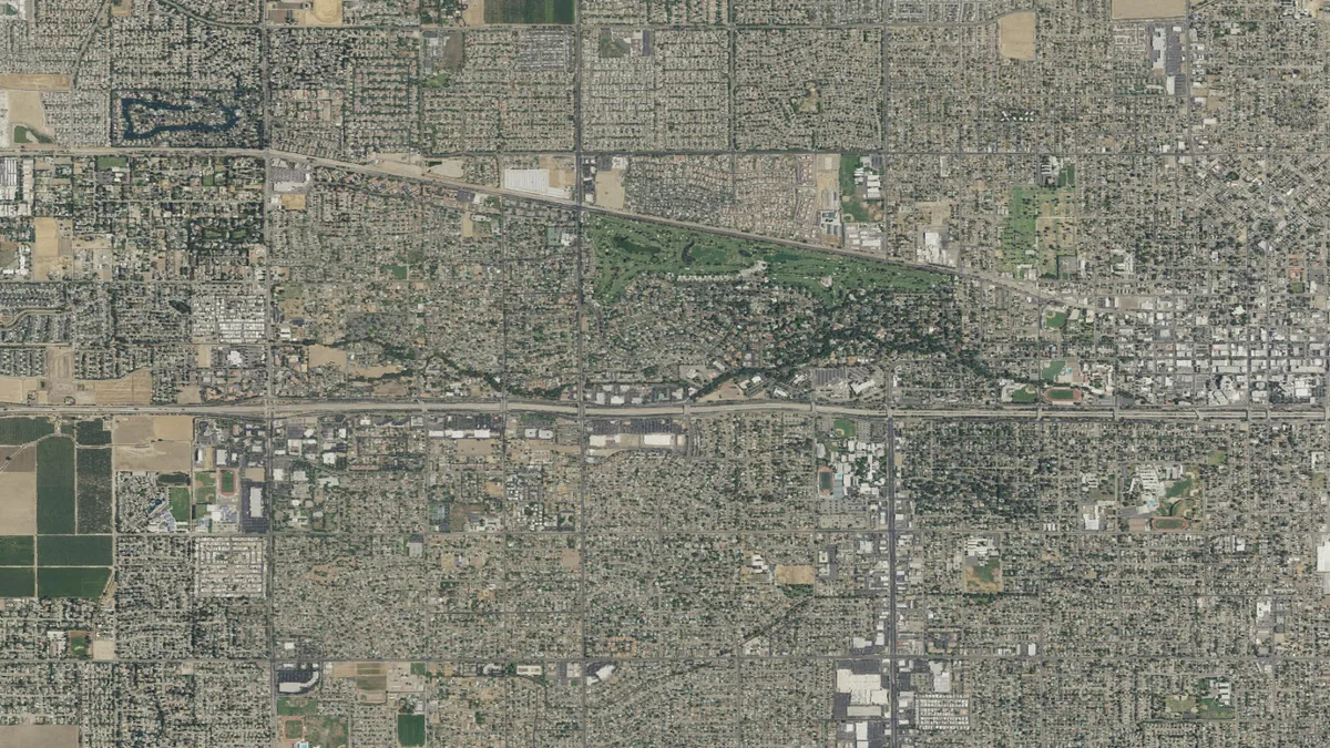Aerial view centered on Visalia, California